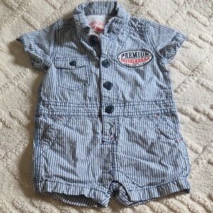 OshKosh B'gosh Blue and White Striped Short Sleeve Romper